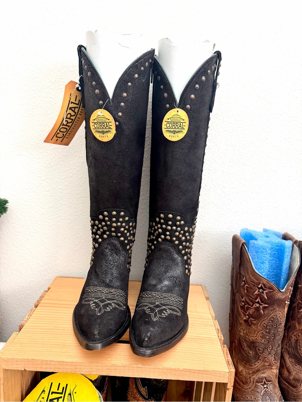 CORRAL BOOTS NEW Studded Black Knee-High Western Boots